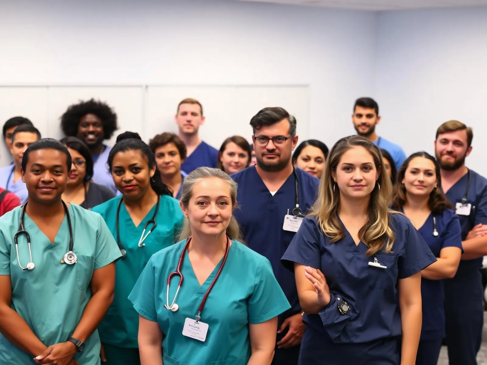 Diverse group of healthcare professionals in scrubs